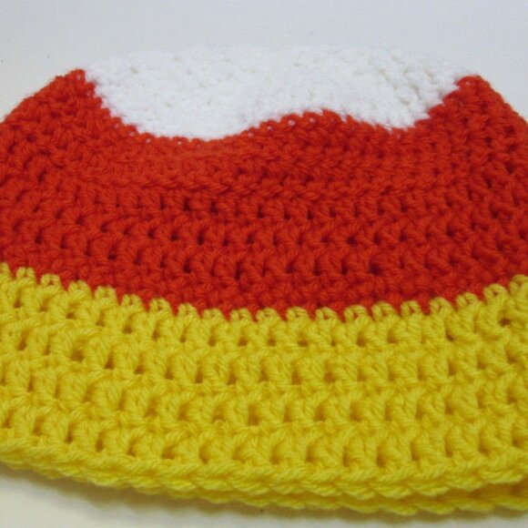 Candy Corn Skull Cap Multicolor Hat Striped Beanie Man Woman Handmade NWT - Picture 4 of 5